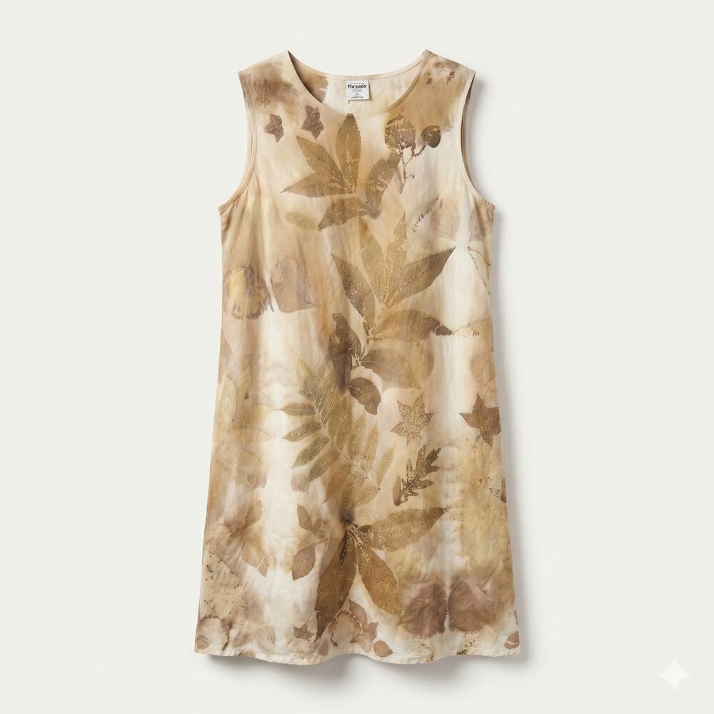 California Threads Womens XXL Artsy‎ Lagenlook Boho Linen Leaf Print Tank Dress